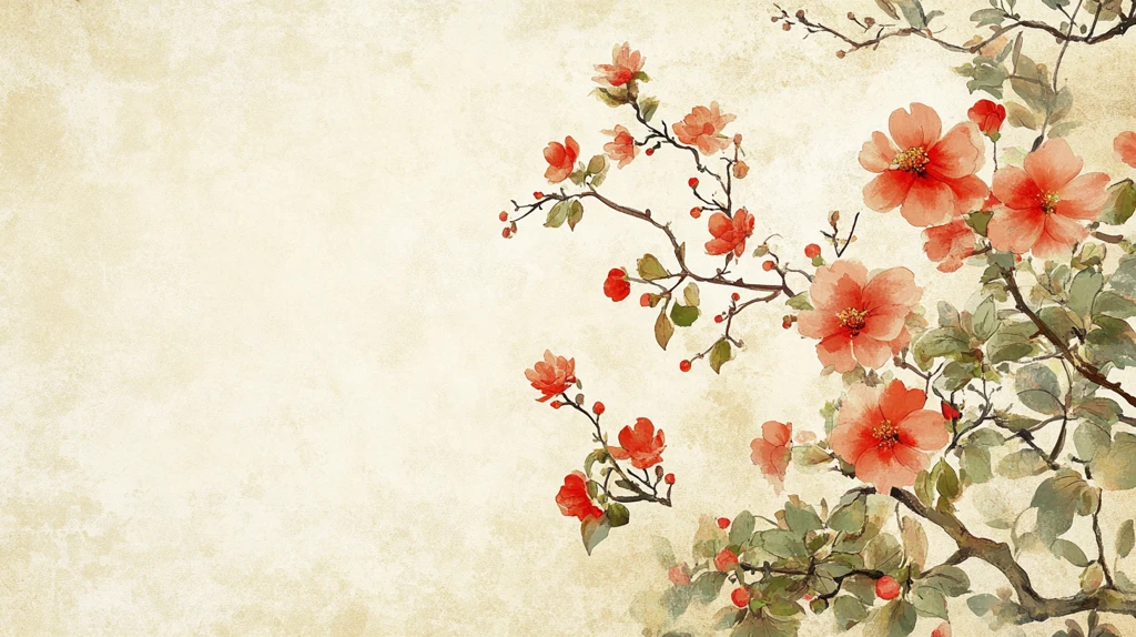 新中式手绘红色花鸟