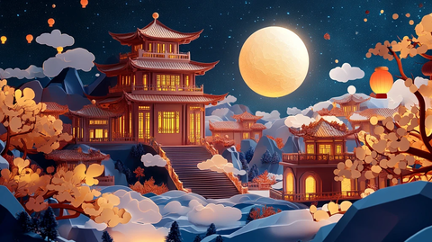 中秋建筑插画