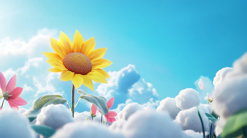 花丛蓝天白云背景