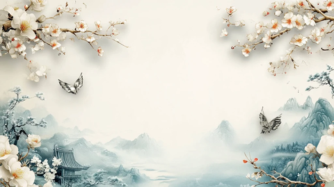 新中式山水银杏叶花鸟