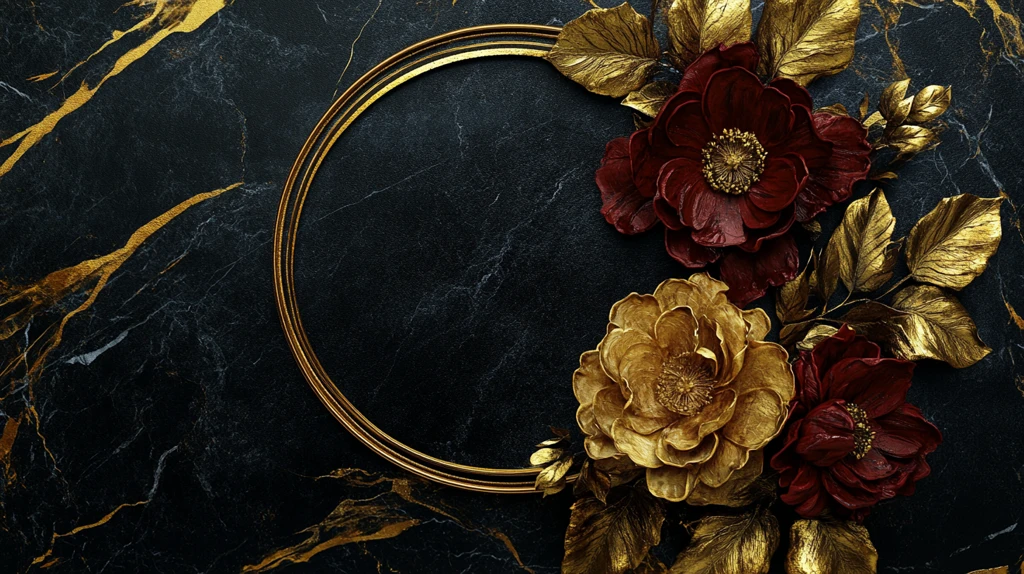 轻奢金色牡丹花线条