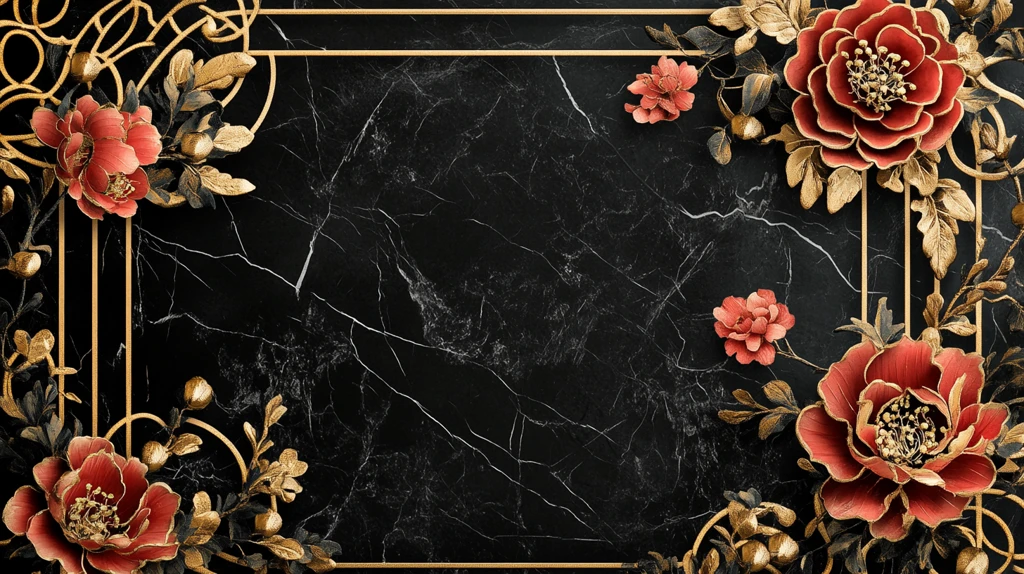 轻奢金色牡丹花线条