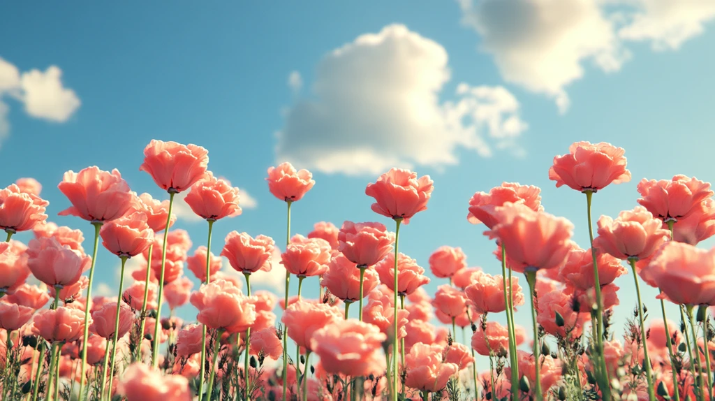 红色郁金香花丛花海