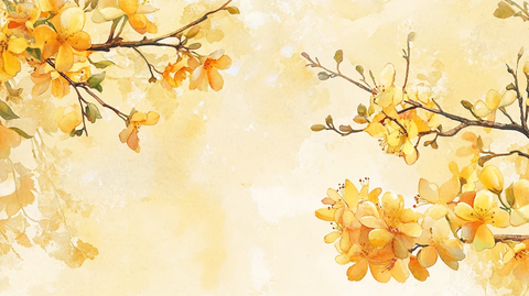 新中式手绘银杏叶花鸟