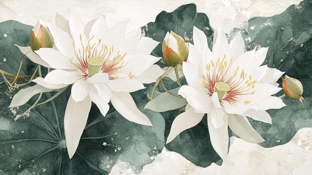 手绘荷花背景墙画