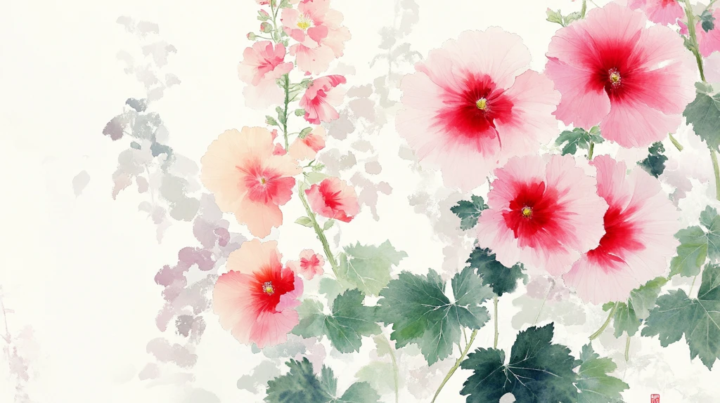 蜀葵水墨画