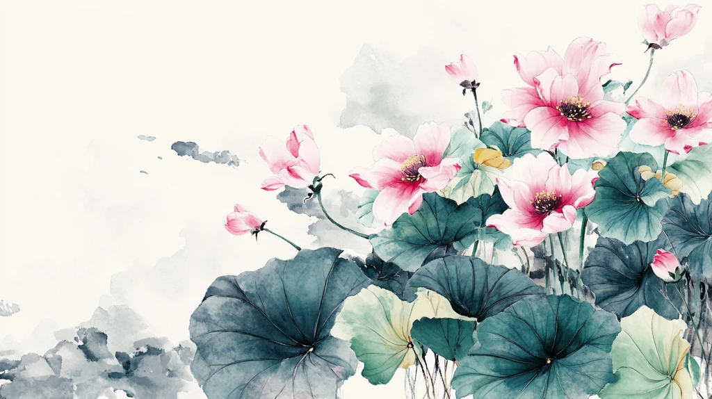 手绘水墨荷花背景墙