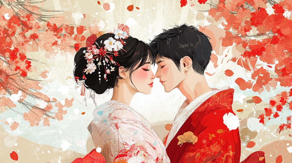 唯美插画新郎新娘