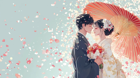 唯美插画新郎新娘