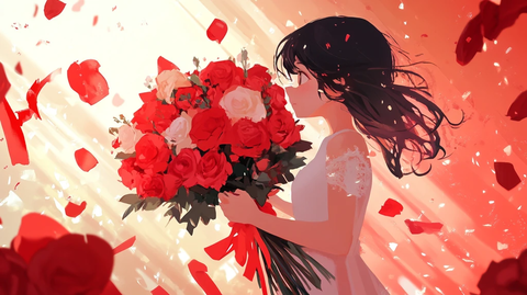 玫瑰花插画女孩