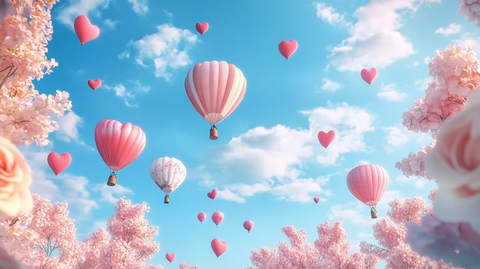 粉色爱心热气球