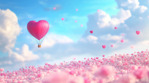 粉色爱心热气球