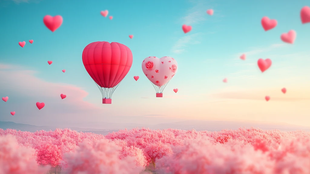 粉色爱心热气球