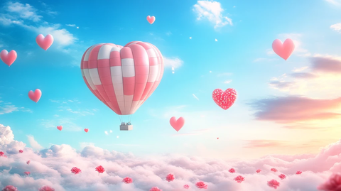 粉色爱心热气球