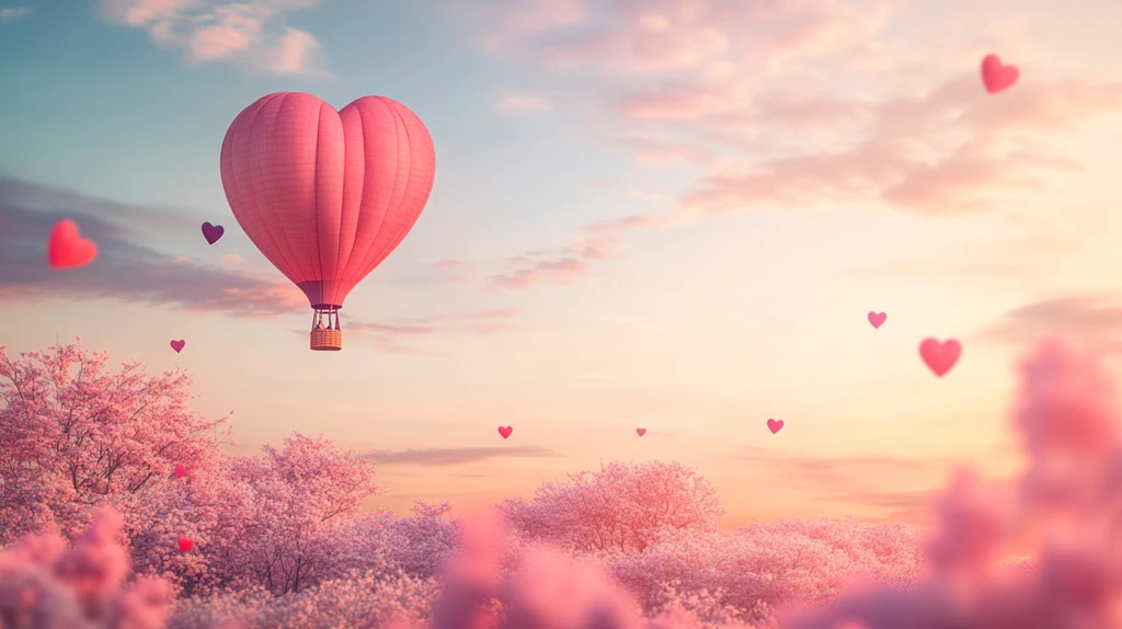 粉色爱心热气球