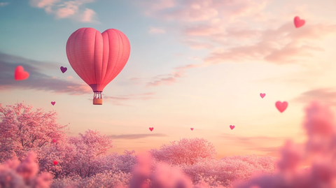 粉色爱心热气球
