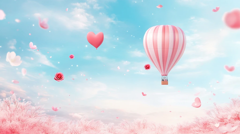 粉色爱心热气球