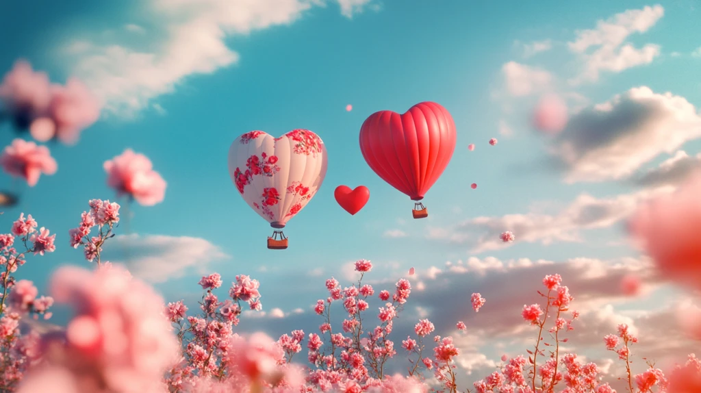 粉色爱心热气球