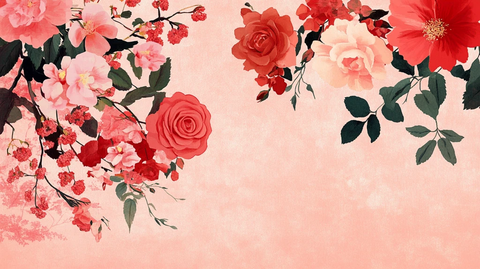 手绘红色花卉梦幻背景