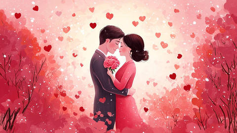 情侣拥抱浪漫插画