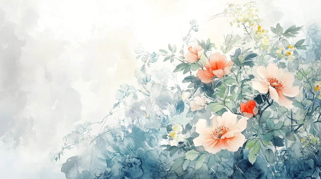 水彩牡丹手绘花鸟壁画