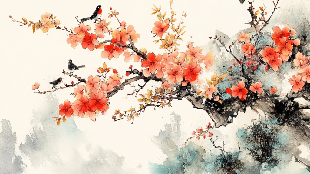 喜上枝头水墨画