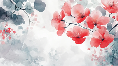 手绘红色花卉梦幻背景