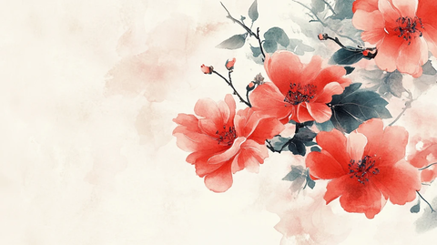 水彩映山红