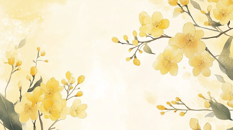 新中式手绘银杏叶花鸟