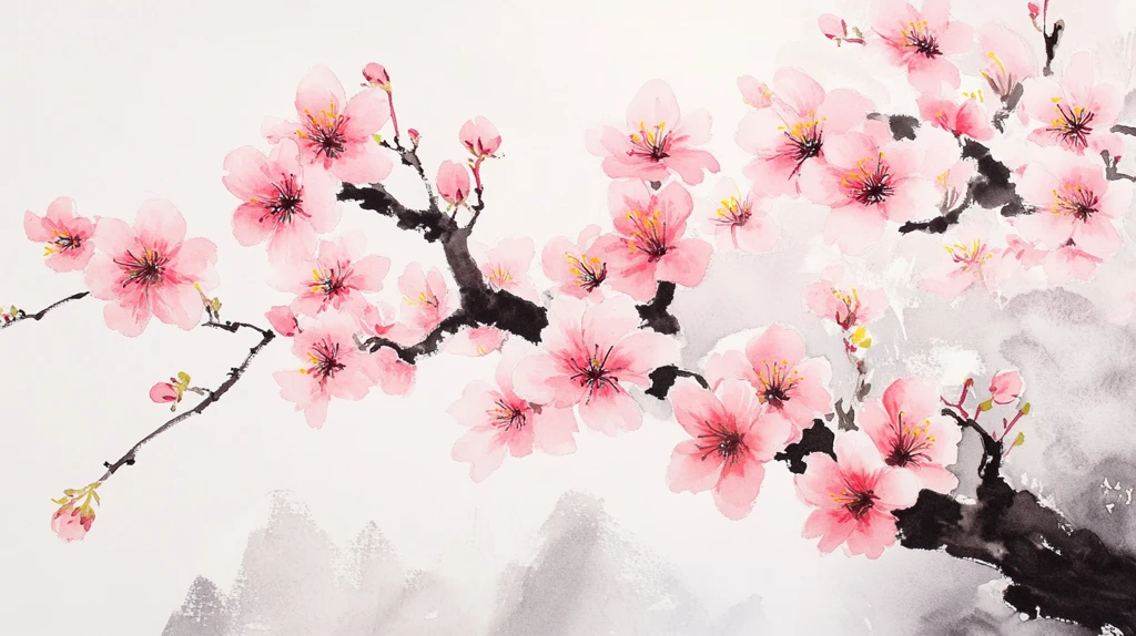 桃花水墨山水画