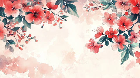 手绘红色花卉梦幻背景