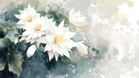 水彩荷花背景墙