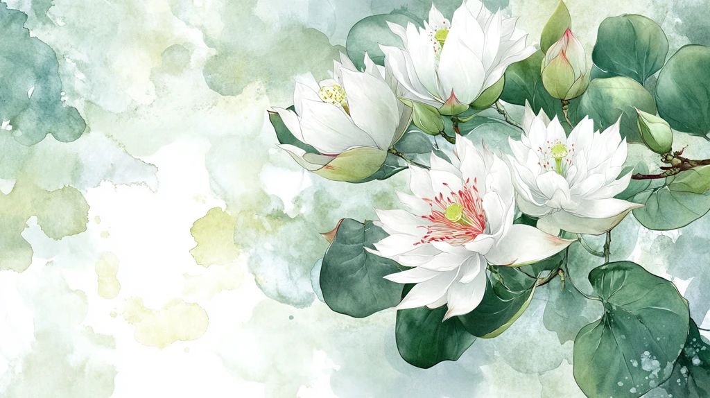 水彩荷花背景墙