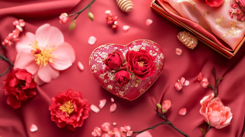 浮雕花卉与爱心浪漫