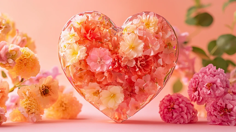 浮雕花卉与爱心浪漫