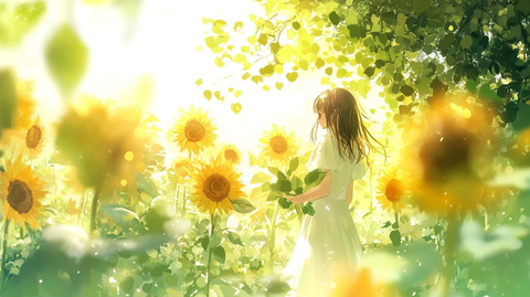 向日葵花丛中的少女