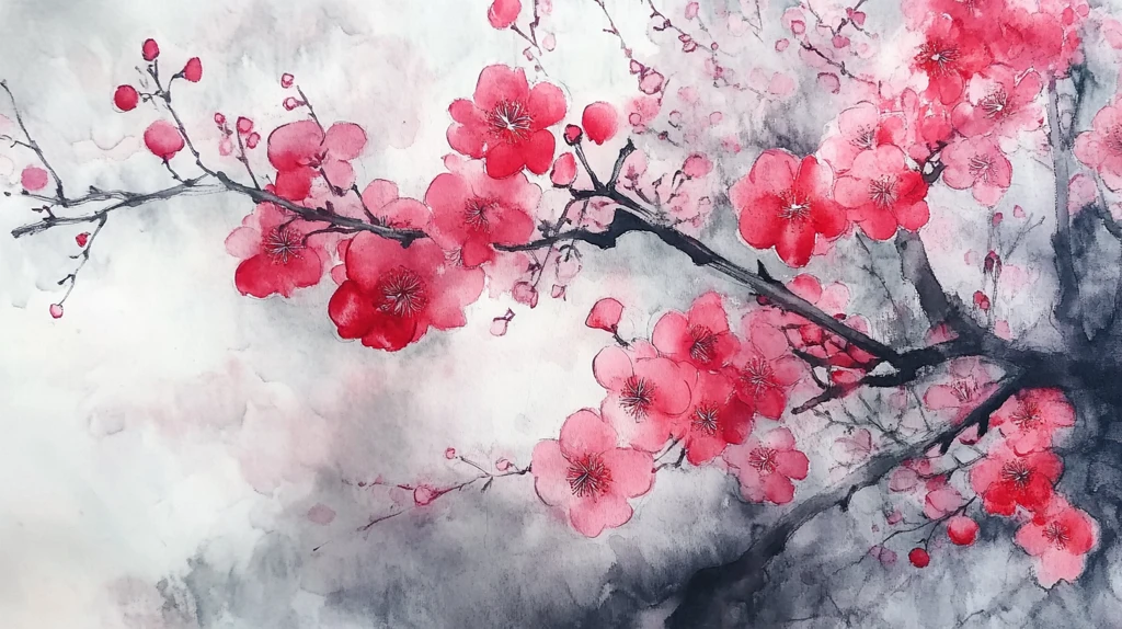 水彩梅花墙纸