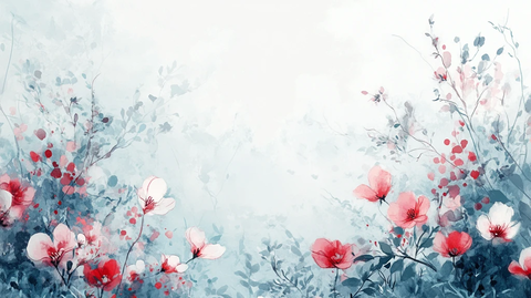 手绘红色花卉梦幻背景