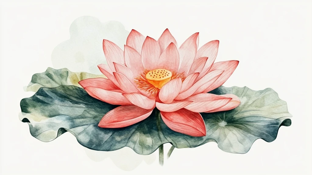 手绘工笔水彩荷花