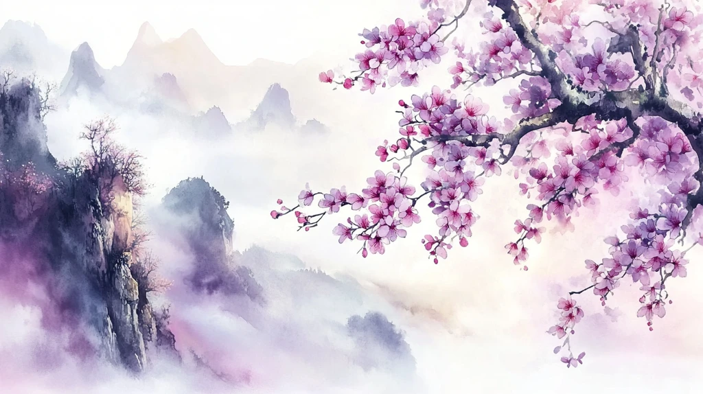 桃花水墨山水画