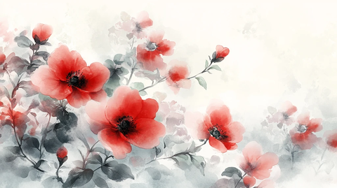 手绘红色花卉梦幻背景