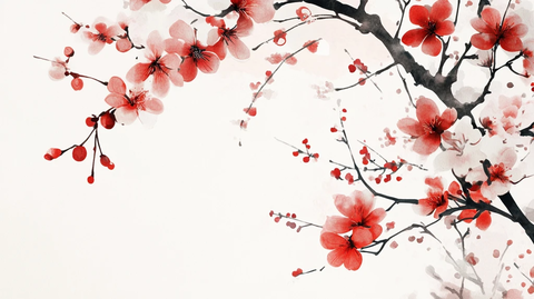 手绘梅花背景墙