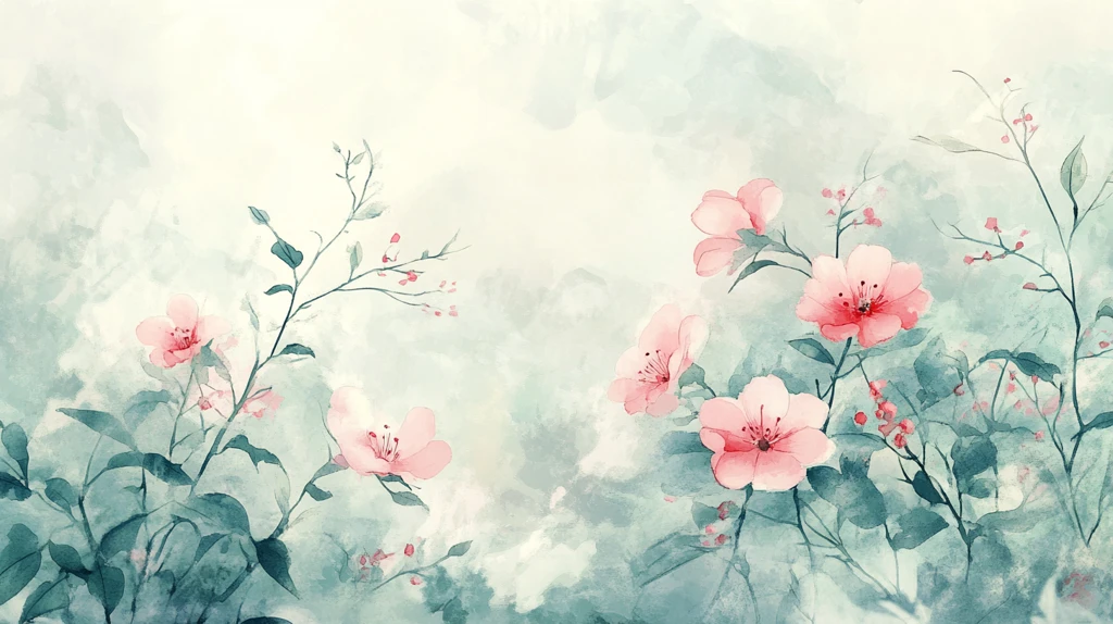 手绘水彩映山红插画