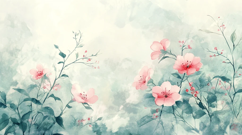 手绘水彩映山红插画