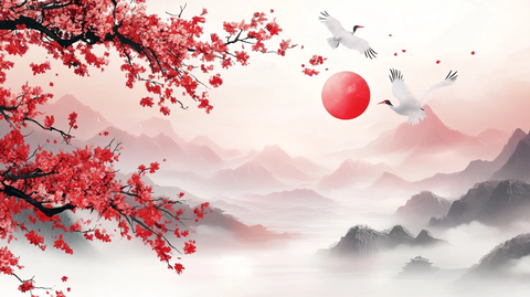 红日出东方意境中式画