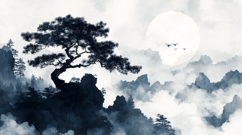 迎客松水墨山川