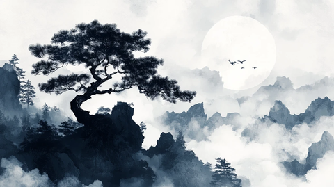 迎客松水墨山川