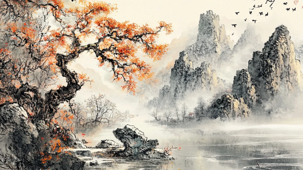 迎客松银杏山水画