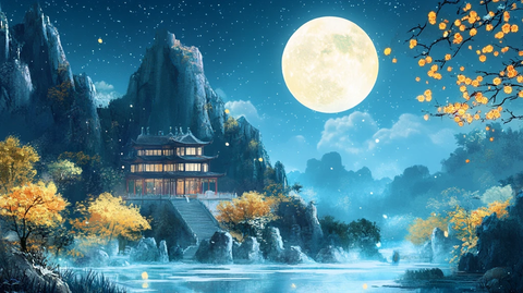 虎溪夜月景点插画