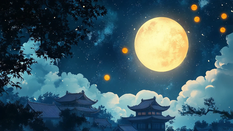 虎溪夜月景点插画